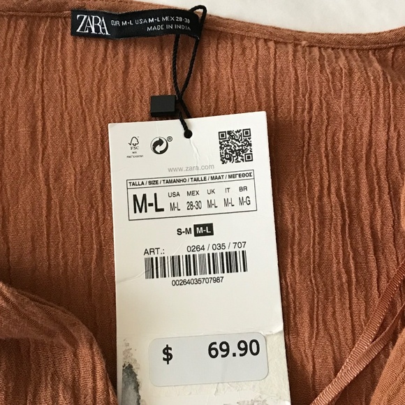 ZARA Dress Kaftan Coverup Lace Up Tie V Neck Frayed Hem Terra-Cotta Size Large - Picture 9 of 16